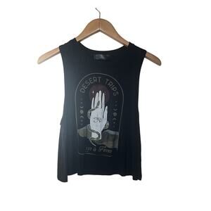 NeoClassics Graphic Crop Tank Women Sz Medium Black Cotton Blend “Desert Trips”